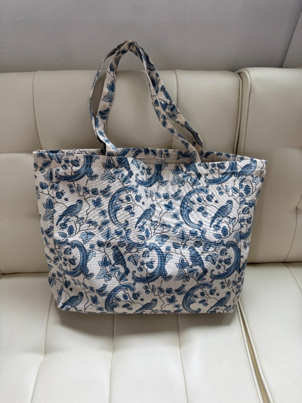 Sézane x Antionette Poisson blue birds cotton canvas tote bag vintage print NWOT
